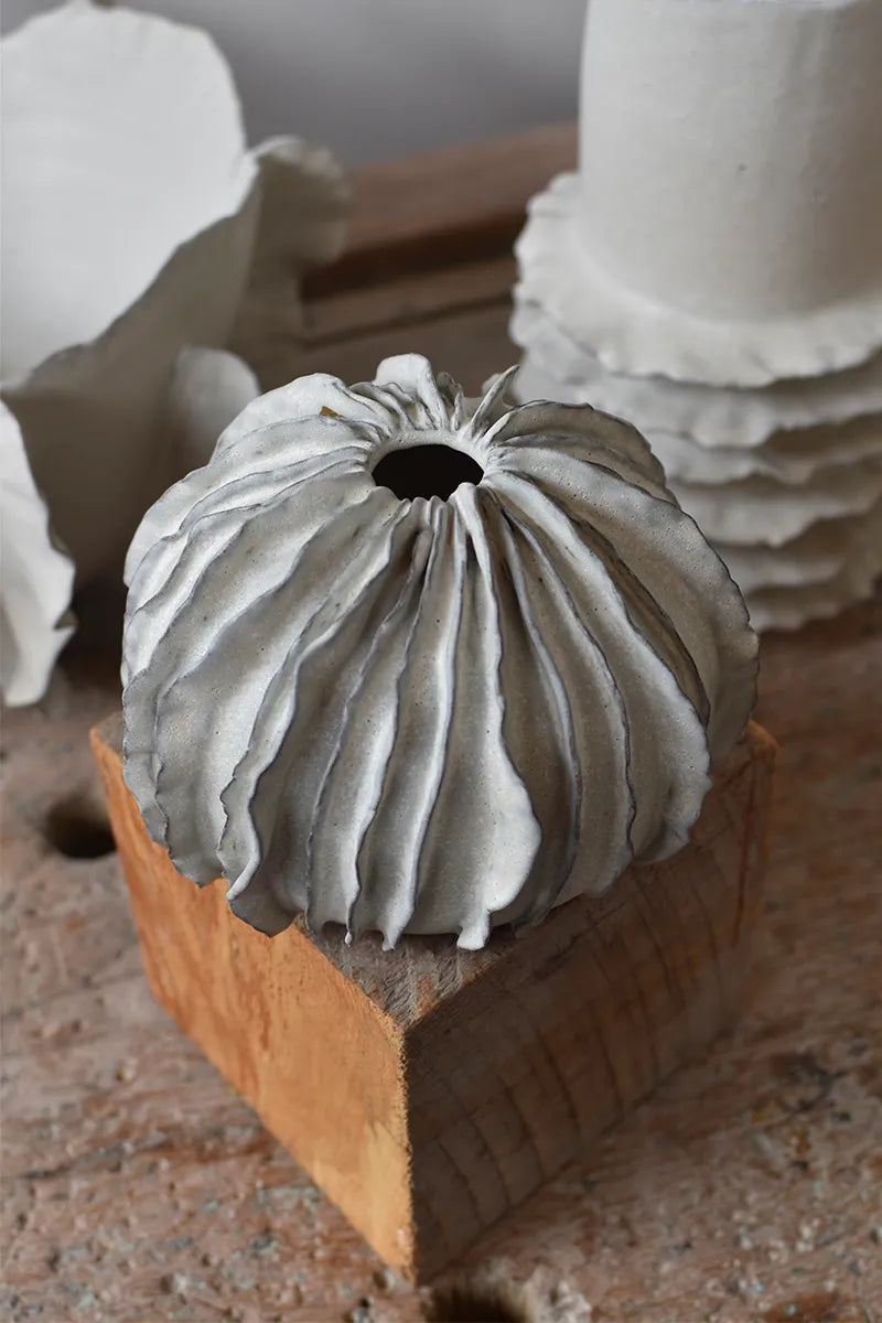 Round white ceramic vase by OWO Ceramics