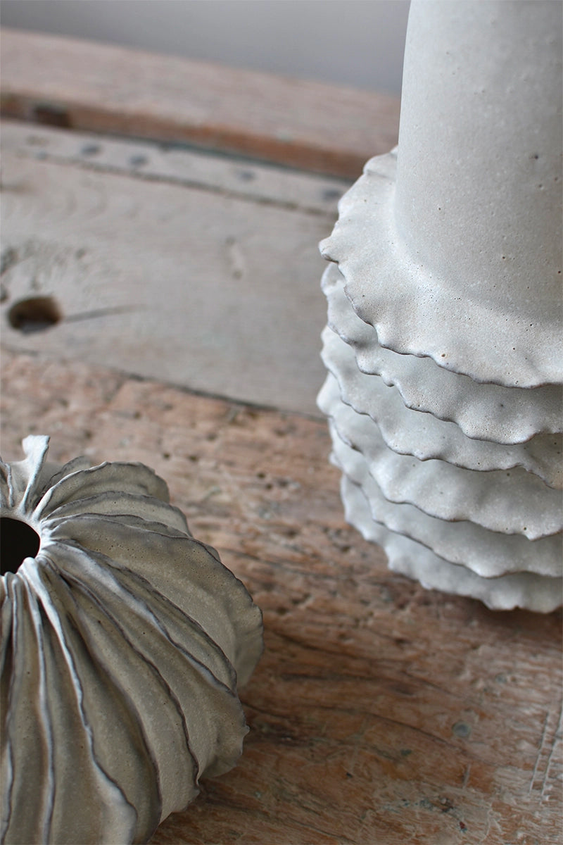 White matte beachy vases by OWO Ceramics