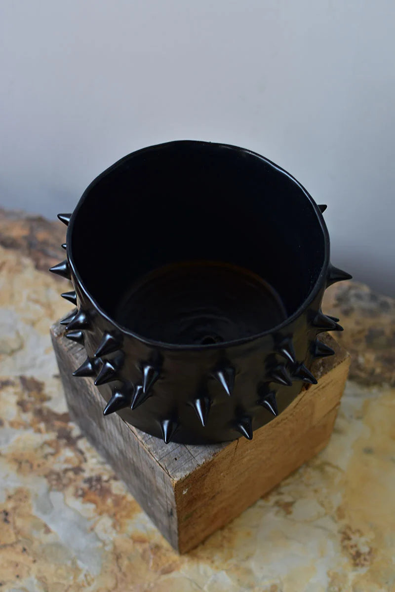 Upper view of ceramic handmade plant pot with spikes by OWO Ceramics