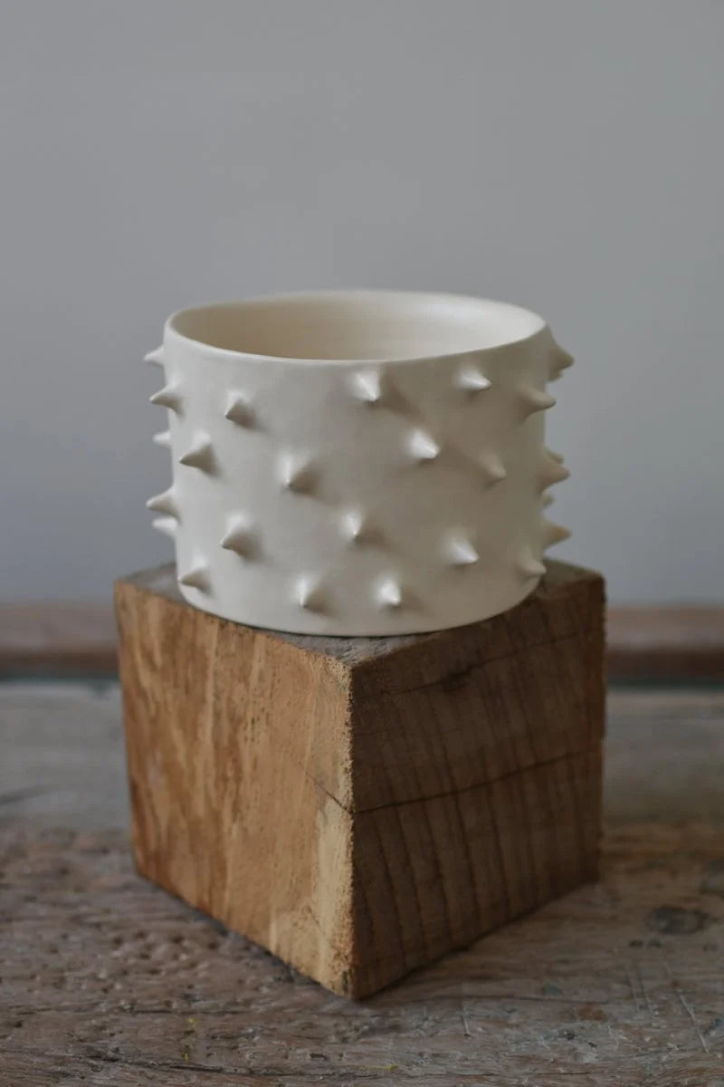 Ceramic handmade plant pot with spikes