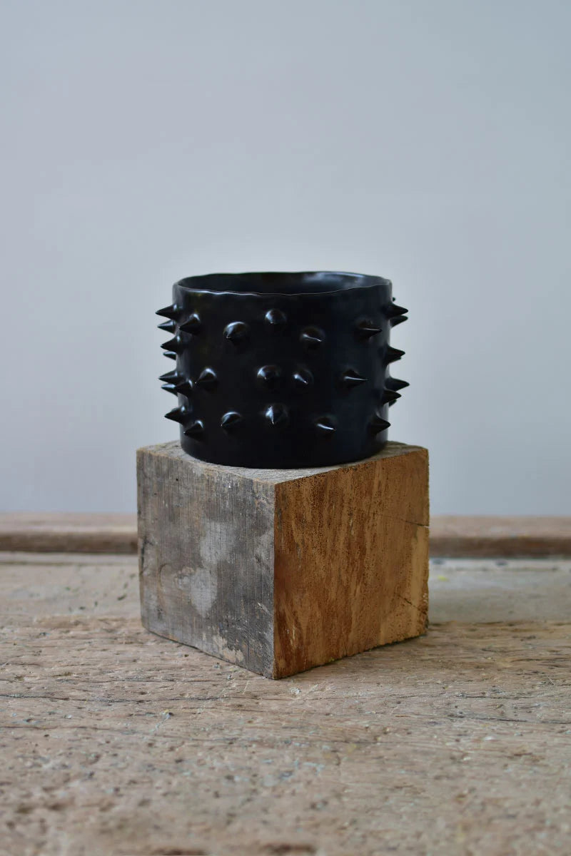 Black pottery handmade plant pot with spikes by OWO Ceramics