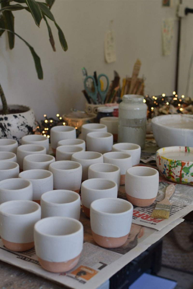 Personalized ceramic tea cups by OWO for Qatari interior design company Vessel