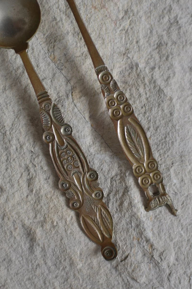 Latin American folk art engraved vintage tea spoons 