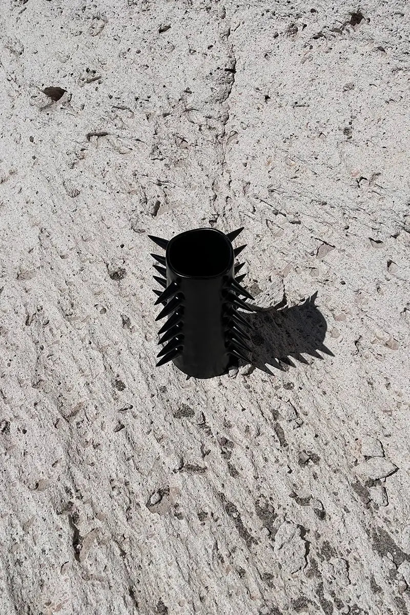 Handmade ceramic black flower vase with spikes