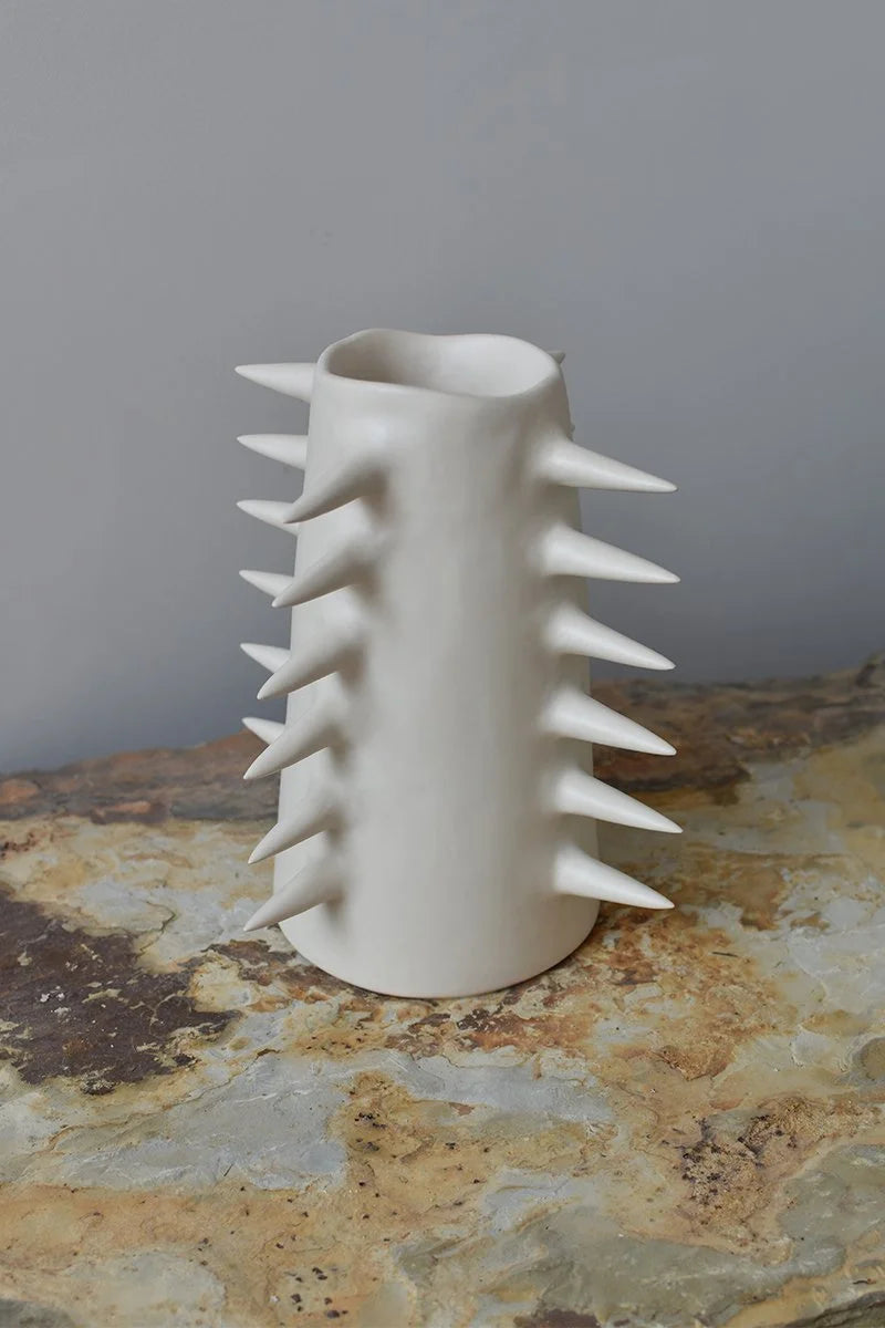 Handcrafted pottery white decorative vase with spikes by OWO Ceramics