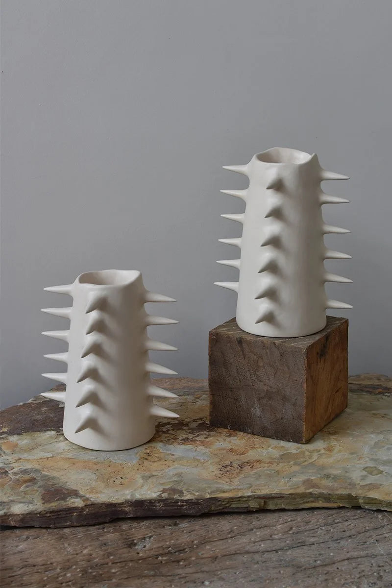 Handmade pottery white decorative vases with spikes by OWO Ceramics