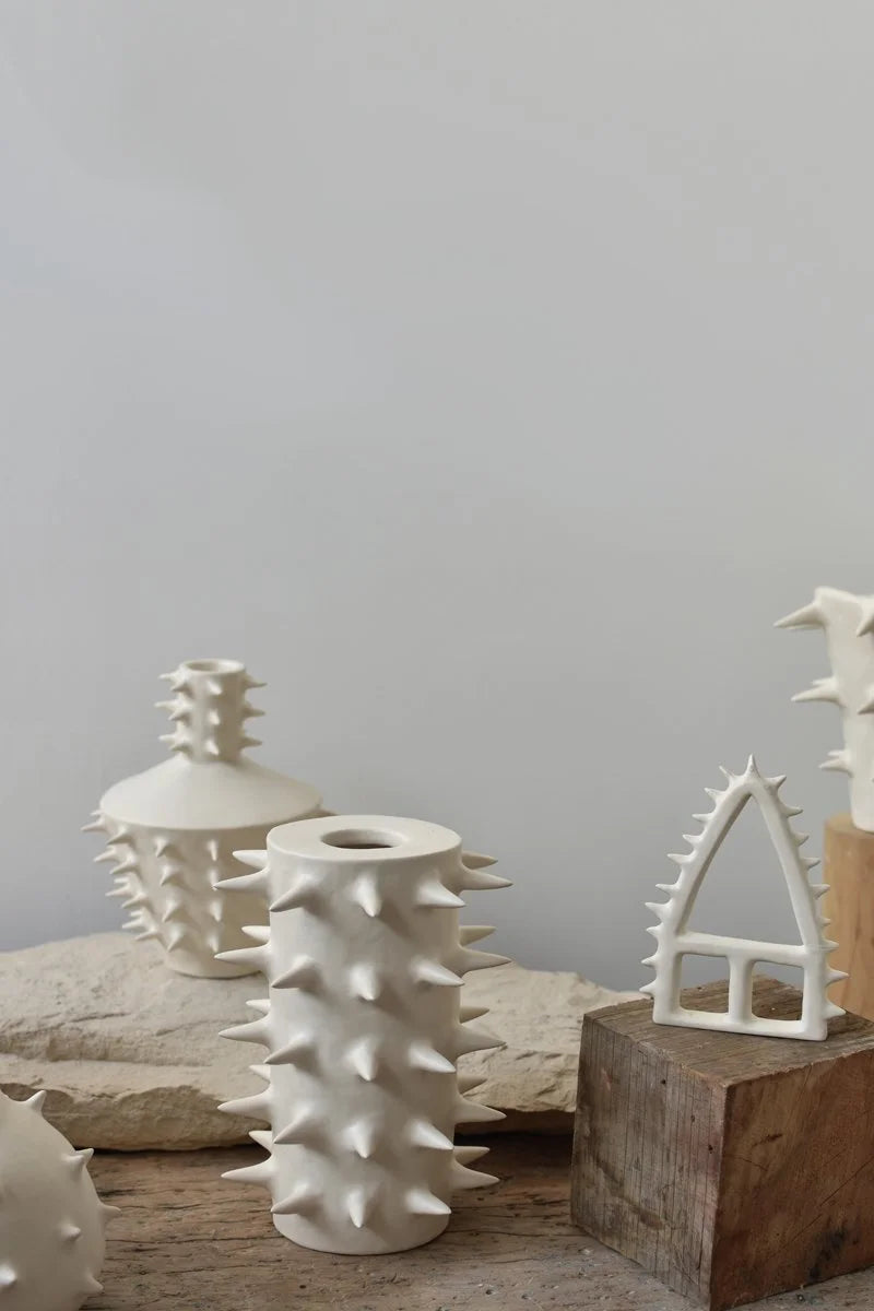 Handcrafted white ceramic flower vases with spikes by OWO Ceramics